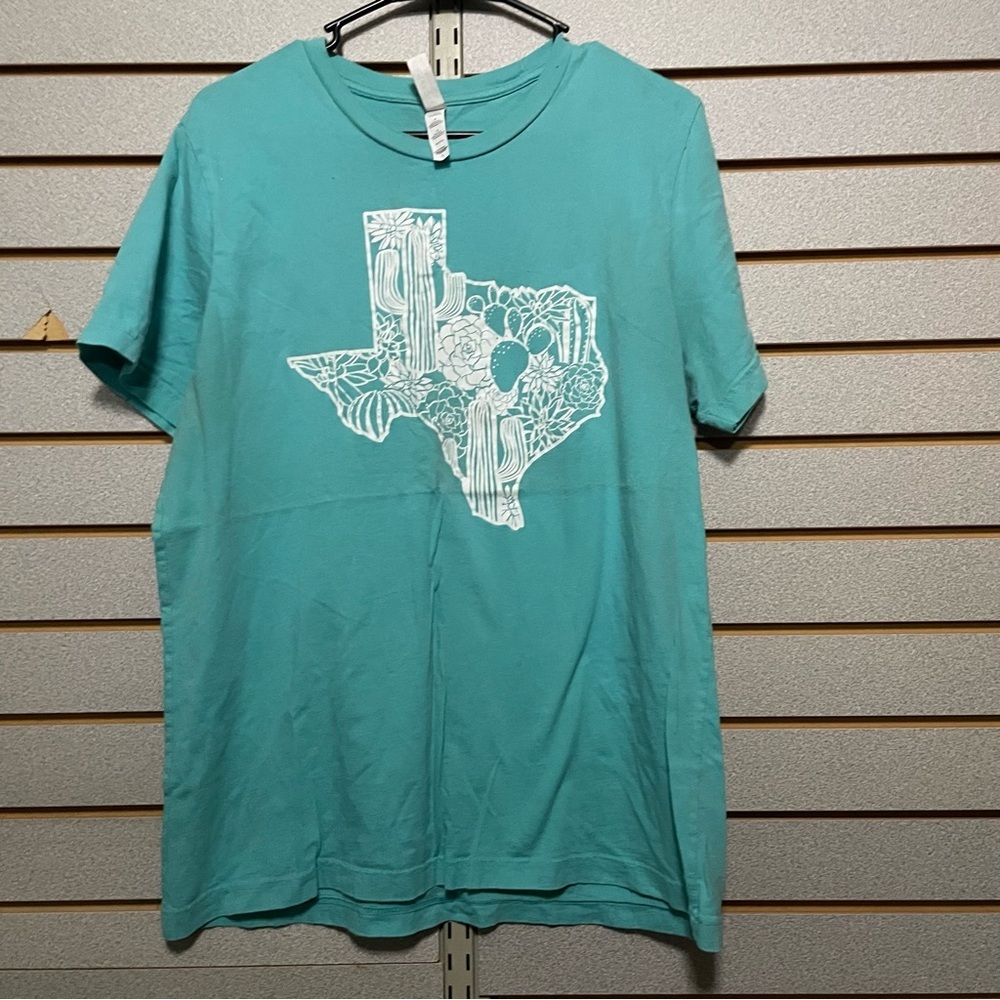 Women’s Turquoise Texas Shirt Sleeve T-shirt Cactus Flowers‎ Bella Canvas Large
